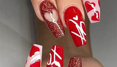 Valentines Nails Acrylic Coffin Long