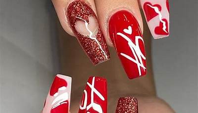 Valentines Nails Coffin Red And Pink