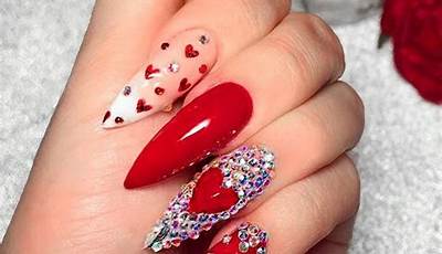 Valentines Nails Designs With Rhinestones