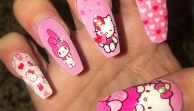 Valentines Nails Pink Hello Kitty