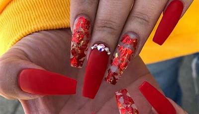 Valentines Nails Red Long