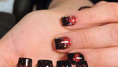 Valentines Nails Square Black