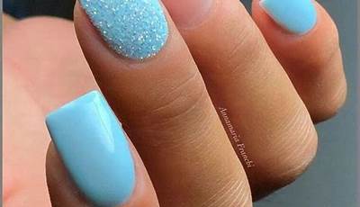 White French Tips With Blue Sparkle