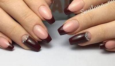 White French Tips With Burgundy Design