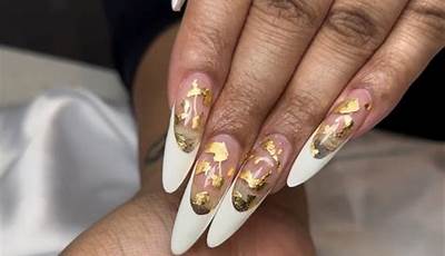 White French Tips With Gold Flakes