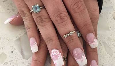 White French Tips With Pink Flowers