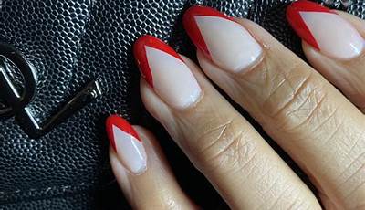 White French Tips With Red Rhinestones