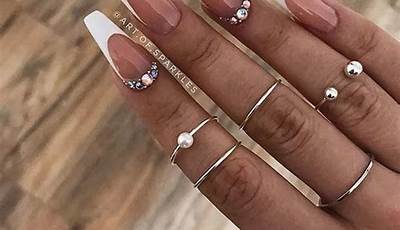 White French Tips With Rhinestones Coffin