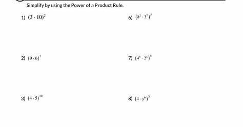 Exponents Product Rule Worksheet