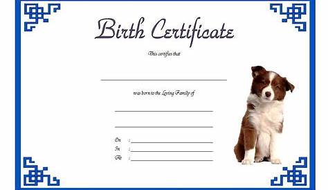 Printable Blank Puppy Birth Certificate
