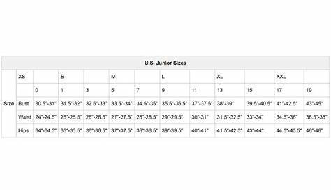 junior dress size chart