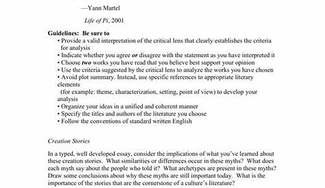 9th Grade Essay Prompts Life of Pi Write a critical essay in which