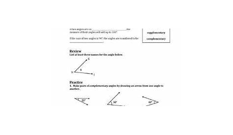 finding complementary angles worksheet