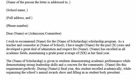 student scholarship recommendation letter sample
