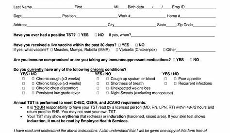 Employment Printable Tb Skin Test Form Template