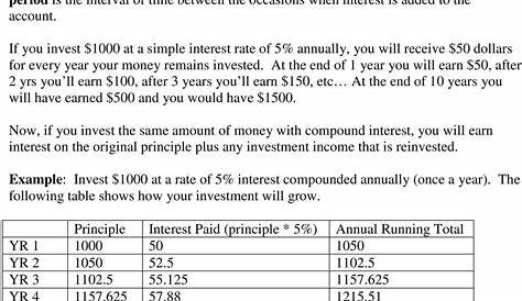 simple and compound interest worksheets answers
