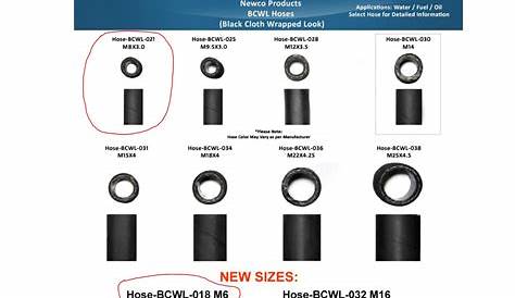 rubber fuel hose sizes