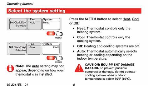 Select the system setting | Honeywell RTH6400 User Manual | Page 10 / 52