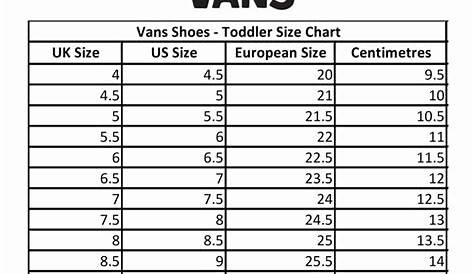 vans shoes size chart inches