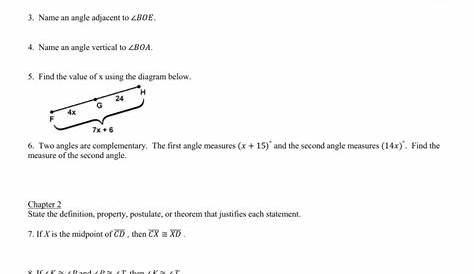 Geometry Section 1.5 Worksheet Answers