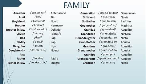 vocabulario de la familia en espanol e ingles