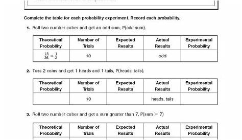 Experimental Probability Worksheet : Experimental Probability Worksheet