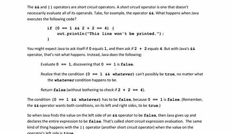 Short Circuit Evaluation of Java`s Boolean Operators