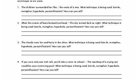 Identifying Figurative Language Worksheet for 5th - 10th Grade | Lesson
