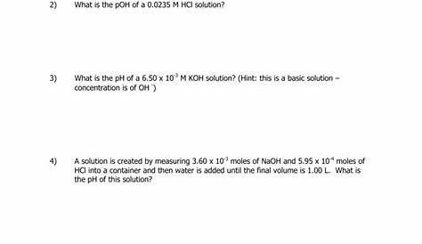 Calculating pH and pOH worksheet 2