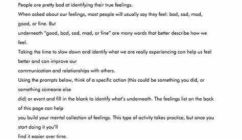 identify feelings worksheet
