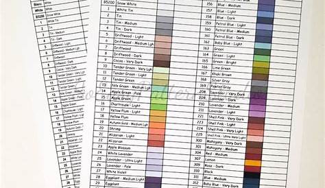 two pages of color chart with numbers and colors in each section on the