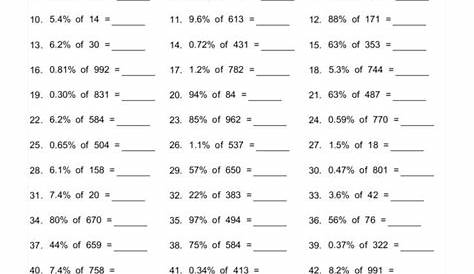 Percentage Maths Worksheets calculate the percent numbers given