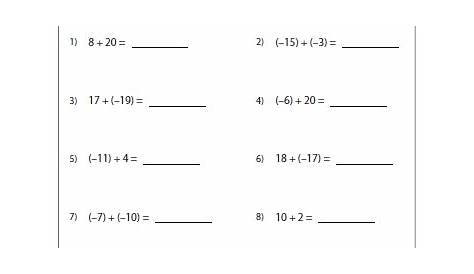 subtraction integers worksheets