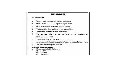 grade 6 body movements worksheet