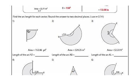 geometry arc length and sector area worksheets answers