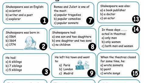 shakespeare language worksheets