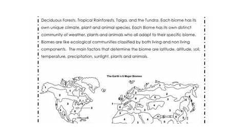 Biome Facts and Map of Biomes Worksheets