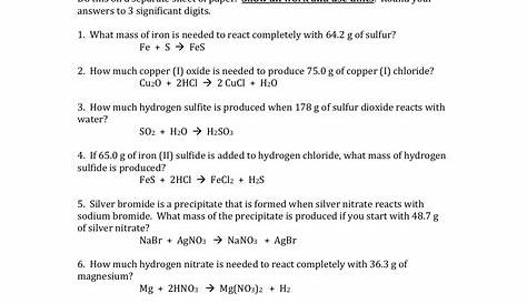 stoichiometry practice problems worksheets answers
