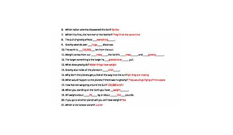 gravity worksheet answer key