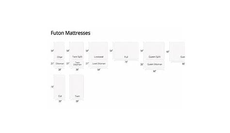 futon mattress sizes chart