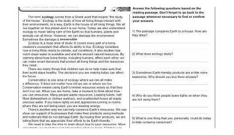 Ecology: Taking Care of Earth | 4th Grade Reading Comprehension