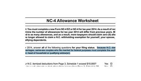 Nc 4 Allowance Worksheet