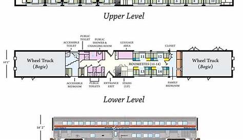 the floor plan for an upper level and lower level train car, with