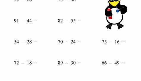 kindergarten worksheet on 2 digit subtraction