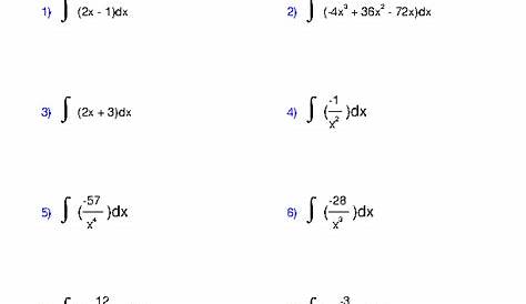Simple Integration Worksheet / Math Exercises Math Problems Indefinite