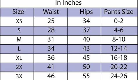 size chart for bottoms