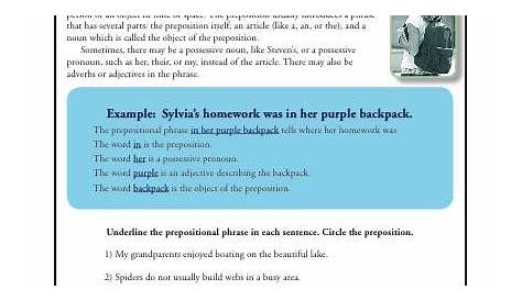 Preposition Worksheet - Prepositional Phrases