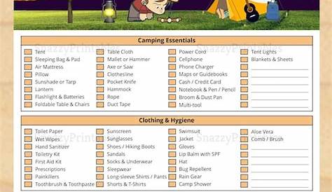 tent camping checklist printable