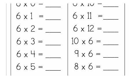 multiplying by 6 worksheets
