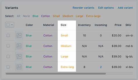 Add a size chart to product pages · Shopify Help Center